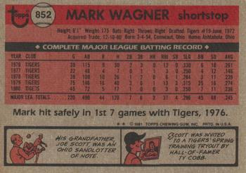 1981 Topps Traded #852 Mark Wagner Back