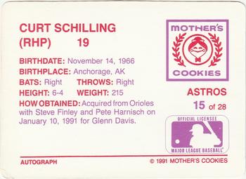 1991 Mother's Cookies Houston Astros #15 Curt Schilling Back