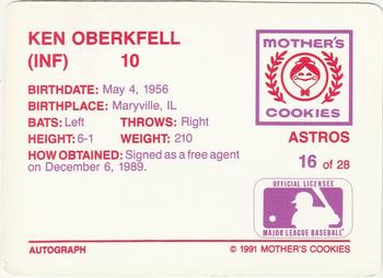 1991 Mother's Cookies Houston Astros #16 Ken Oberkfell Back
