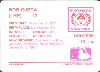 1991 Mother's Cookies Los Angeles Dodgers #13 Bob Ojeda Back