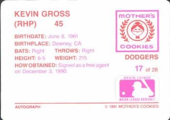 1991 Mother's Cookies Los Angeles Dodgers #17 Kevin Gross Back