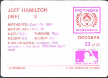 1991 Mother's Cookies Los Angeles Dodgers #23 Jeff Hamilton Back