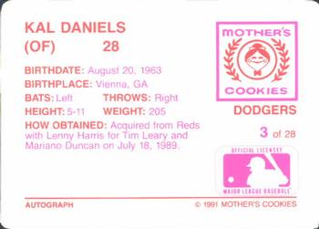 1991 Mother's Cookies Los Angeles Dodgers #3 Kal Daniels Back