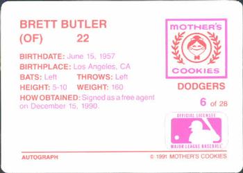 1991 Mother's Cookies Los Angeles Dodgers #6 Brett Butler Back