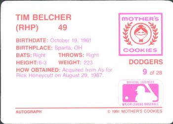 1991 Mother's Cookies Los Angeles Dodgers #9 Tim Belcher Back