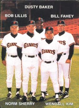 1991 Mother's Cookies San Francisco Giants #27 Giants Coaches (Bob Lillis / Dusty Baker / Bill Fahey / Norm Sherry / Wendall Kim) Front