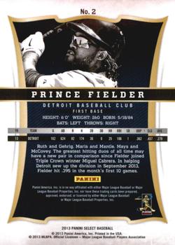 2013 Panini Select #2 Prince Fielder Back