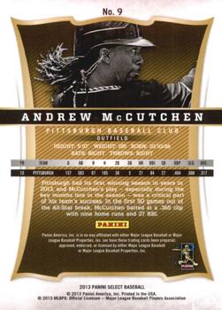 2013 Panini Select #9 Andrew McCutchen Back