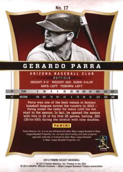 2013 Panini Select #17 Gerardo Parra Back