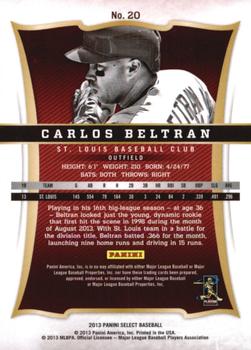2013 Panini Select #20 Carlos Beltran Back