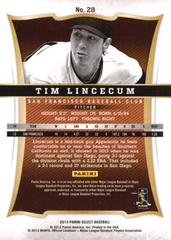 2013 Panini Select #28 Tim Lincecum Back
