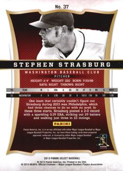 2013 Panini Select #37 Stephen Strasburg Back