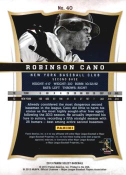 2013 Panini Select #40 Robinson Cano Back