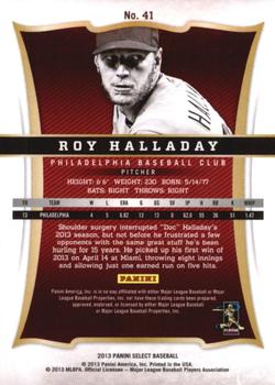 2013 Panini Select #41 Roy Halladay Back