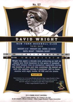 2013 Panini Select #57 David Wright Back