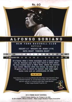 2013 Panini Select #60 Alfonso Soriano Back