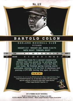 2013 Panini Select #69 Bartolo Colon Back