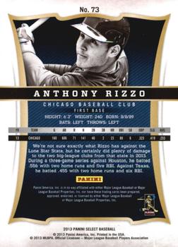 2013 Panini Select #73 Anthony Rizzo Back