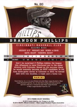 2013 Panini Select #80 Brandon Phillips Back