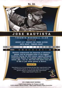 2013 Panini Select #86 Jose Bautista Back