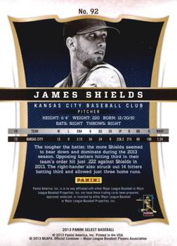 2013 Panini Select #92 James Shields Back