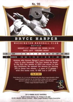 2013 Panini Select #98 Bryce Harper Back