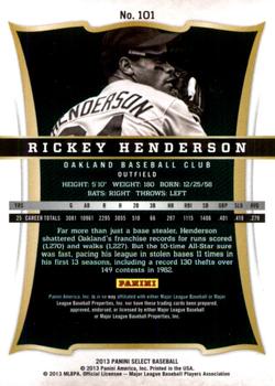 2013 Panini Select #101 Rickey Henderson Back