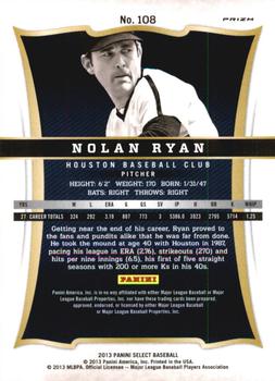 2013 Panini Select #108 Nolan Ryan Back