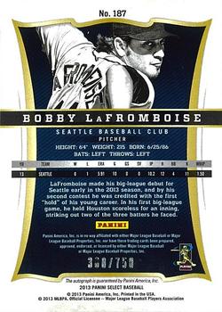 2013 Panini Select #187 Bobby LaFromboise Back