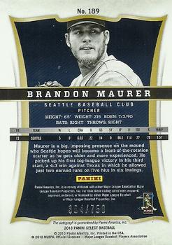 2013 Panini Select #189 Brandon Maurer Back