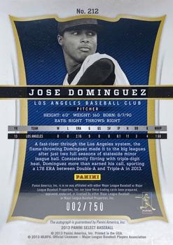 2013 Panini Select #212 Jose Dominguez Back