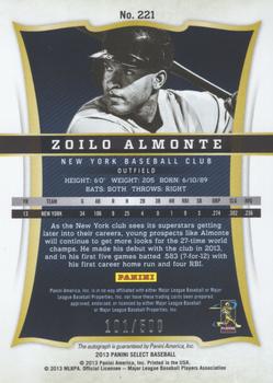 2013 Panini Select #221 Zoilo Almonte Back