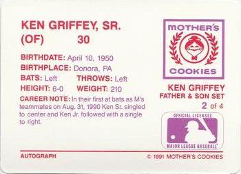 1991 Mother's Cookies Ken Griffey Father & Son #2 Ken Griffey Sr. Back