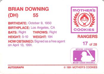 1991 Mother's Cookies Texas Rangers #17 Brian Downing Back