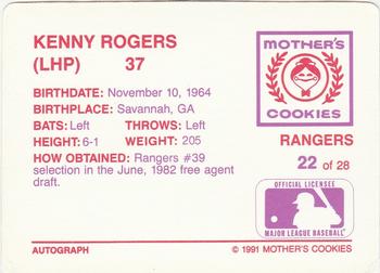 1991 Mother's Cookies Texas Rangers #22 Kenny Rogers Back