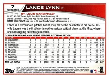 2013 Topps Chrome - Purple Refractors #7 Lance Lynn Back