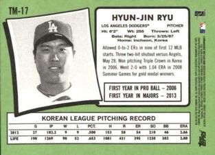 2013 Topps Update - 1971 Topps Minis #TM-17 Hyun-Jin Ryu Back