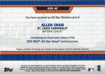2013 Topps Update - All-Star Stitches #ASR-AC Allen Craig Back