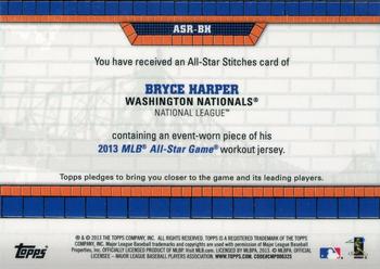 2013 Topps Update - All-Star Stitches #ASR-BH Bryce Harper Back