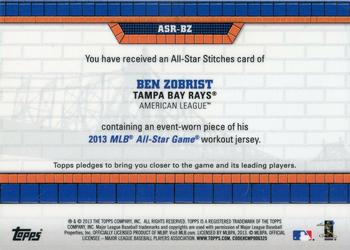 2013 Topps Update - All-Star Stitches #ASR-BZ Ben Zobrist Back