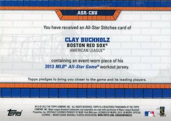 2013 Topps Update - All-Star Stitches #ASR-CBU Clay Buchholz Back