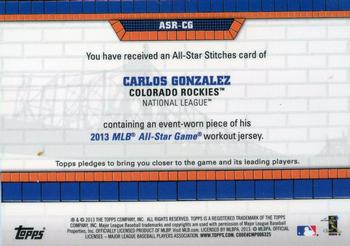 2013 Topps Update - All-Star Stitches #ASR-CG Carlos Gonzalez Back