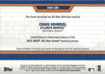 2013 Topps Update - All-Star Stitches #ASR-CKI Craig Kimbrel Back