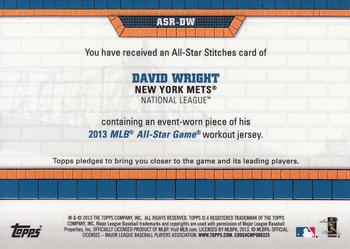 2013 Topps Update - All-Star Stitches #ASR-DW David Wright Back