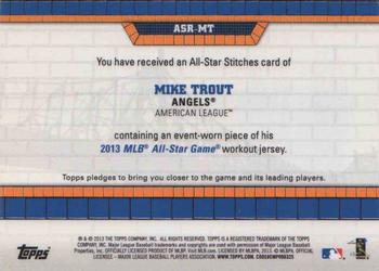 2013 Topps Update - All-Star Stitches #ASR-MT Mike Trout Back