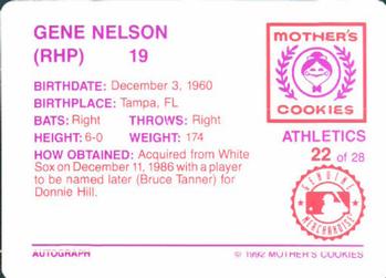 1992 Mother's Cookies Oakland Athletics #22 Gene Nelson Back