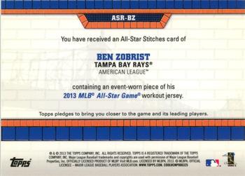 2013 Topps Update - All-Star Stitches Gold #ASR-BZ Ben Zobrist Back