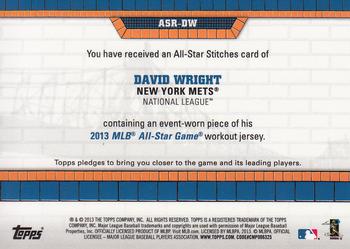 2013 Topps Update - All-Star Stitches Gold #ASR-DW David Wright Back
