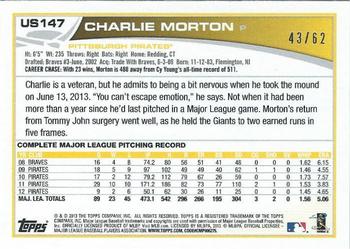 2013 Topps Update - Black #US147 Charlie Morton Back