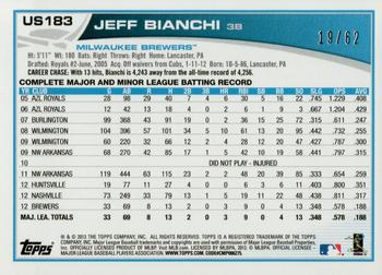 2013 Topps Update - Black #US183 Jeff Bianchi Back